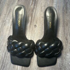 Fashion Nova Black Mules with Braided Design